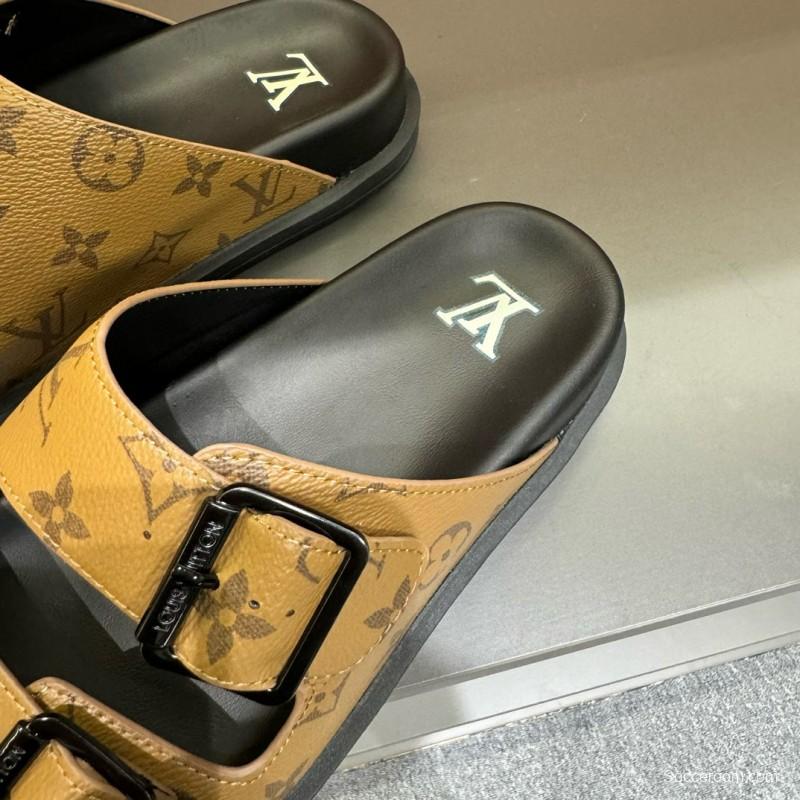 2024 Slippers Louis Vuitton brown leather Slippers