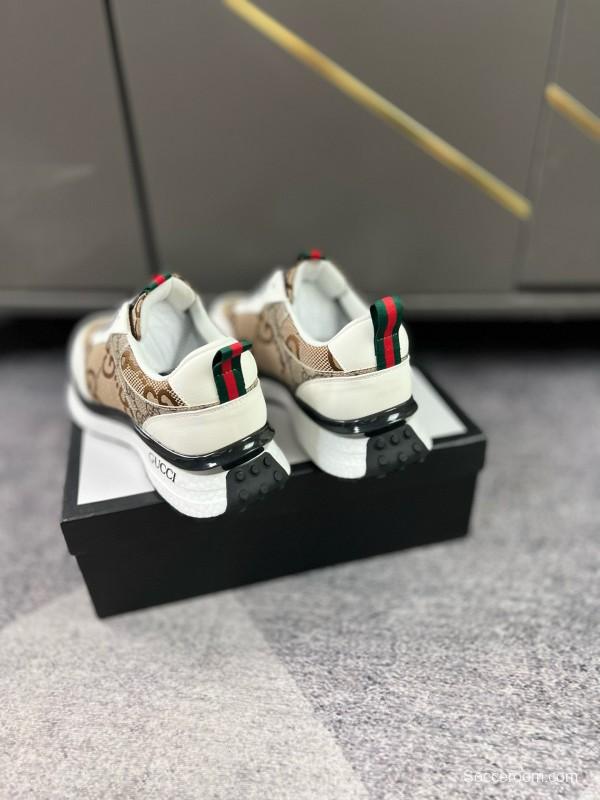 2024 Men Gucci Beige White Canvas Leather Casual Shoes MJ00260