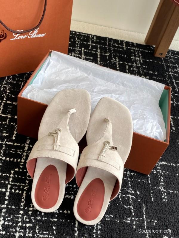 2025 Women Le Parmentier White Suede Thong Sandals KFY00280