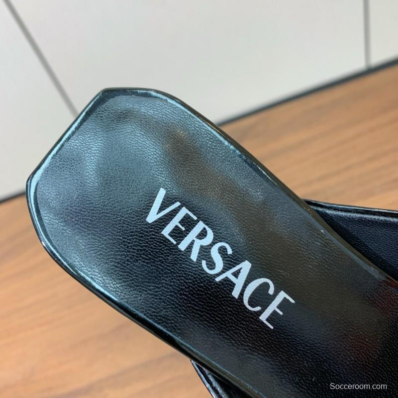 2025 Women VERSACE Black Patent Leather Slippers