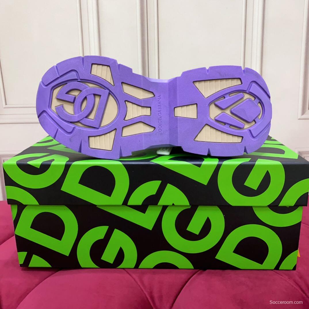 2025 Women Dolce & Gabbana White Purple Beige Mesh Leather Sneakers LY00340