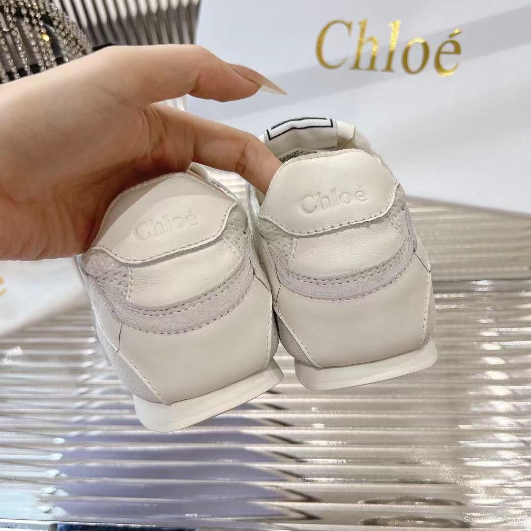2025 Women Chloé White Suede Mesh Casual Sneakers LY00280 LY00300