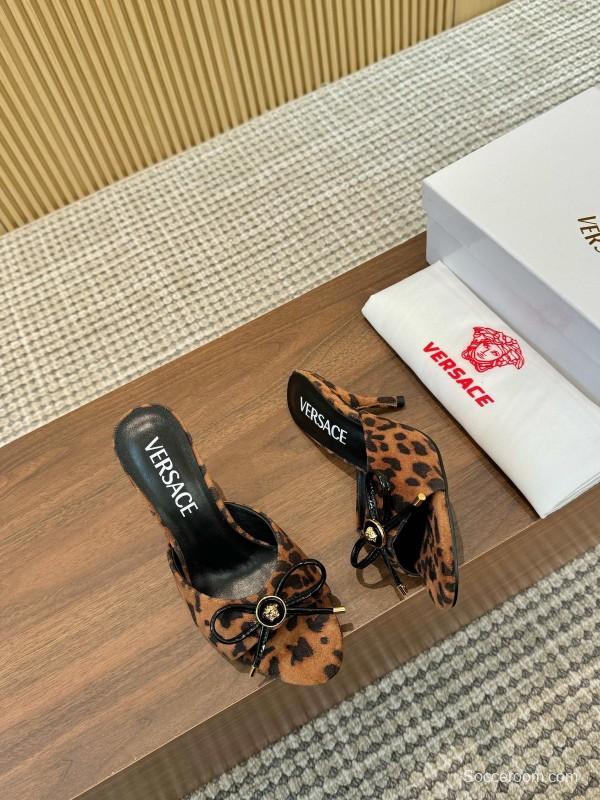 2025 Women VERSACE Leopard Print Leather Heels LY00210