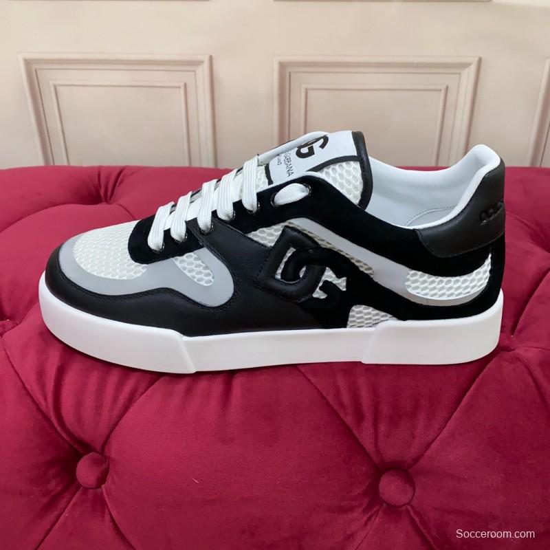 2025 Unisex Dolce & Gabbana Black White Mesh Leather Sneakers