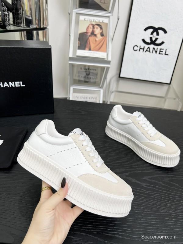 2025 Women Chanel White Leather Suede Sneakers LY00270