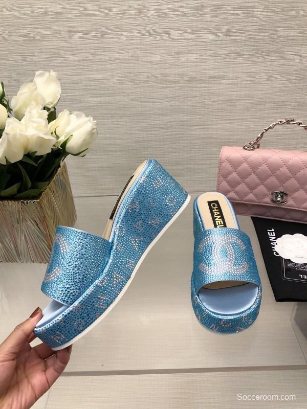 2025 CHANEL Blue Leather Slippers