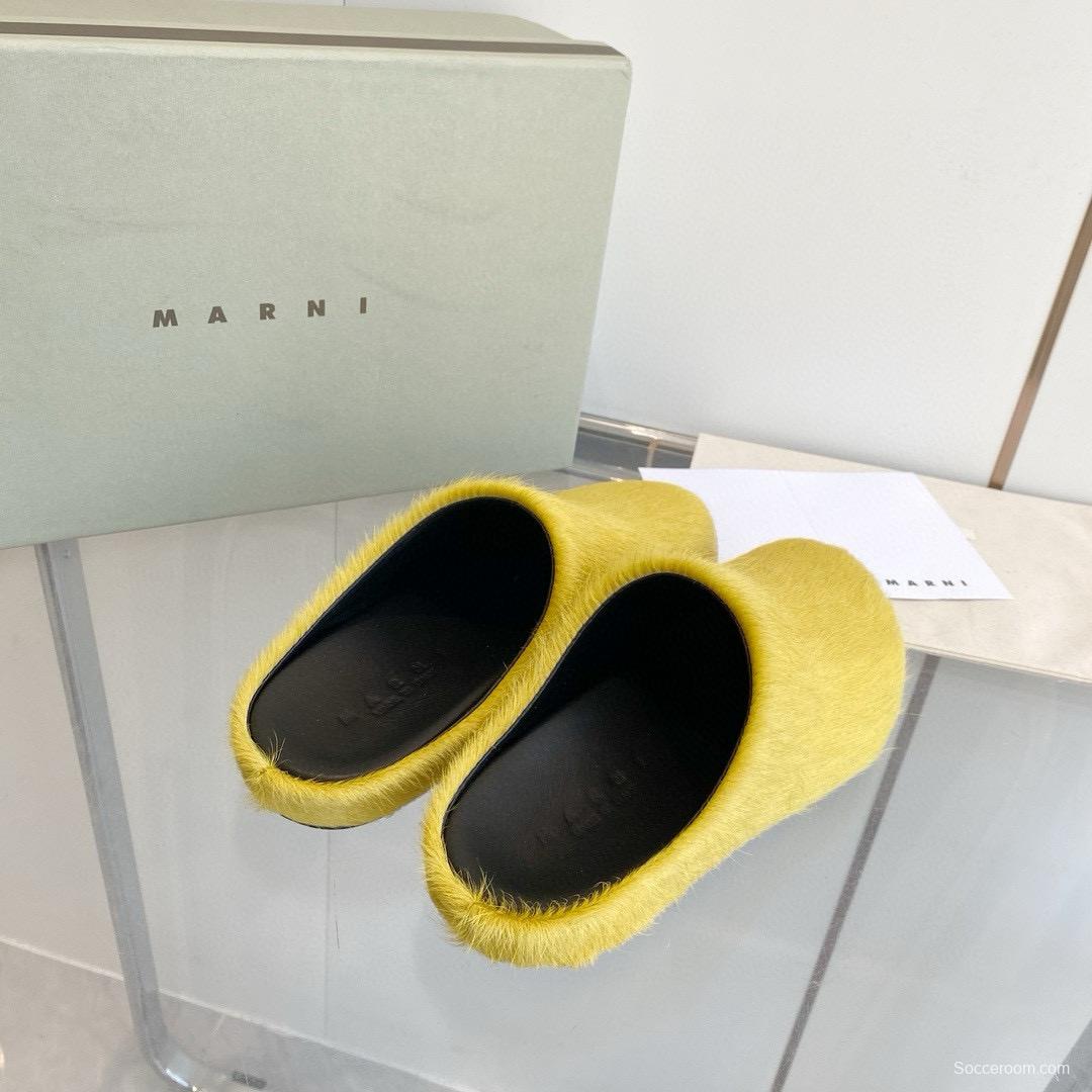 2024 Unisex Marni Yellow Horsehair Leather Mules MJ00320