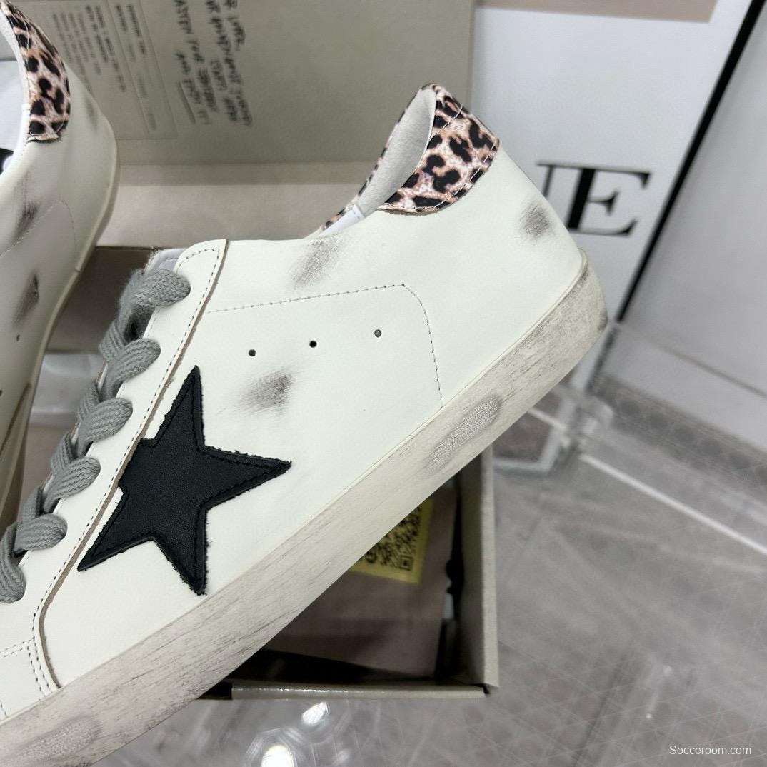 2025 Women GGDB White Black Leopard Print Leather Sneakers