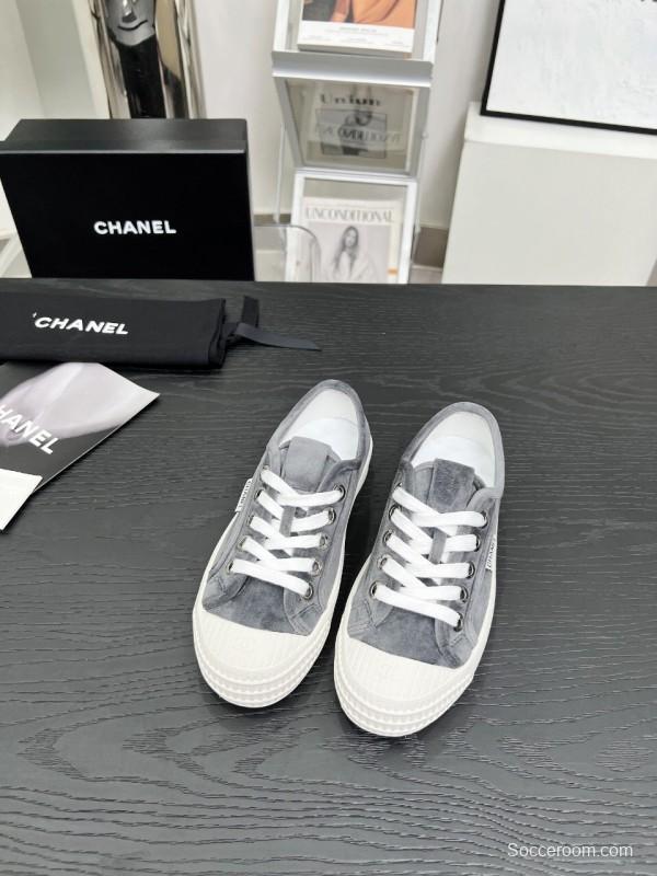 2025 Women Chanel Grey Canvas Casual Sneakers LY00230