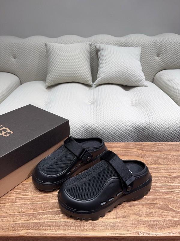 2025 Unisex UGG Black Textile Rubber Slippers Strap KFY00220(F)/KFY00230(M)