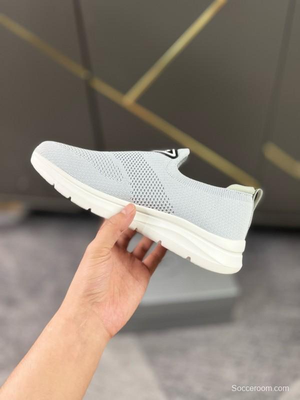2024 Unisex Prada Light Grey Breathable Flyknit Sneakers MJ00230