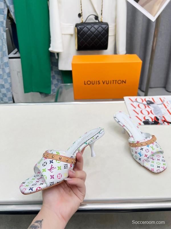 2025 Women Louis Vuitton Multicolor Leather Heeled Mule LY00260