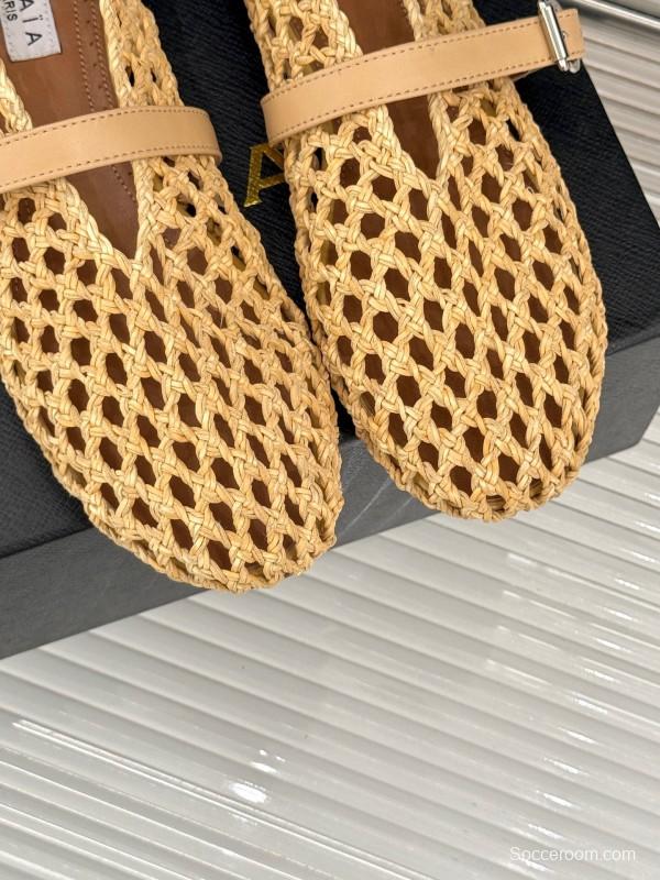 2025 Women AlAIA Beige Woven Leather Mary Jane