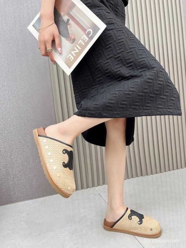 2025 Slippers CELINE Beige Black Leather Slippers LY00240