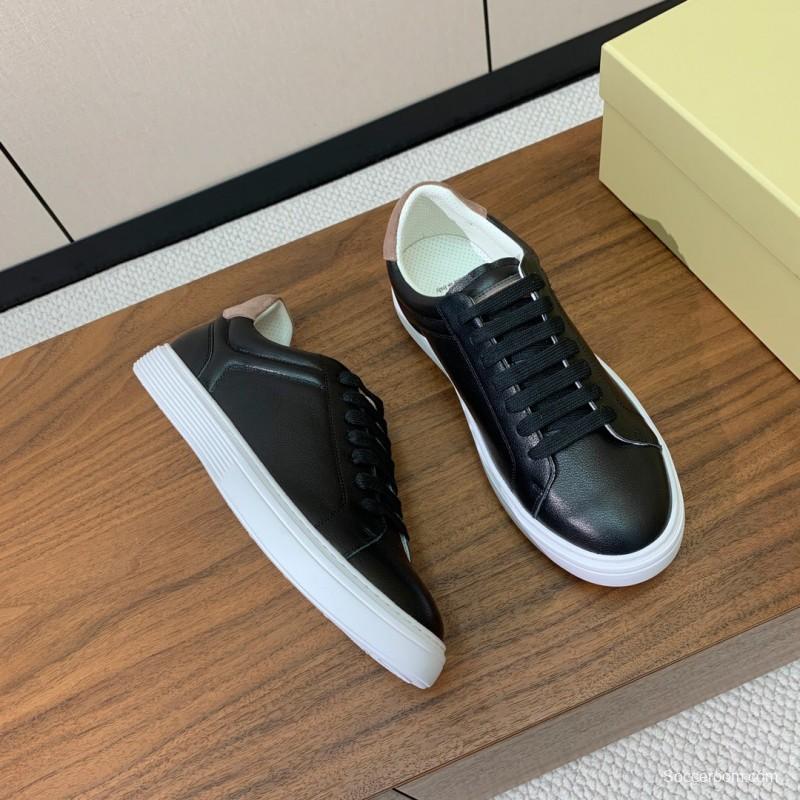 2025 Men Brunello Cucinelli Black Leather Casual Sneakers With White Rubber Sole And High Elasticity Insole KFY00310(M)
