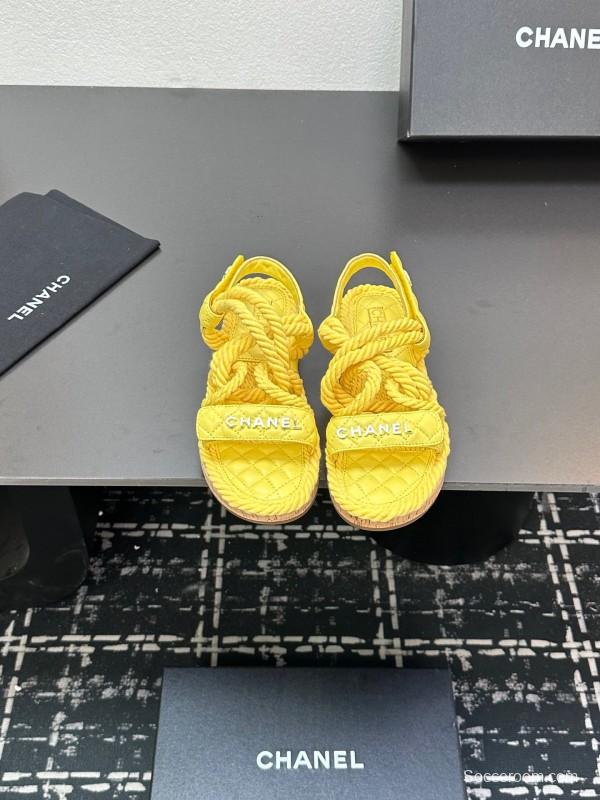 2025 Slippers Chanel Yellow Rope Cork Sole Sandals LY00260
