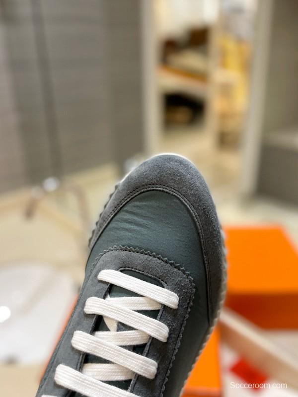 2024 Unisex Hermès Grey Imported Glossy Goat Suede Rain Cloth Sneakers MJ00320