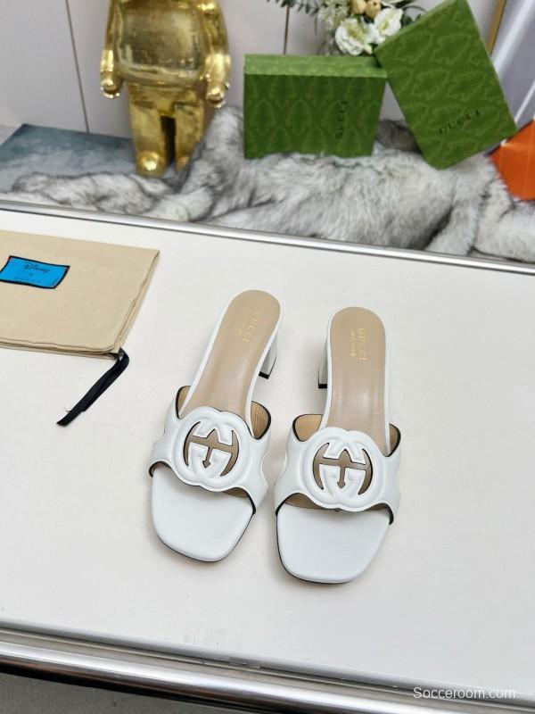 2025 Gucci White Leather Slippers MJ00190