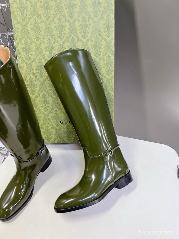 2024 Women Gucci Green Leather Boots Handmade MJ00620
