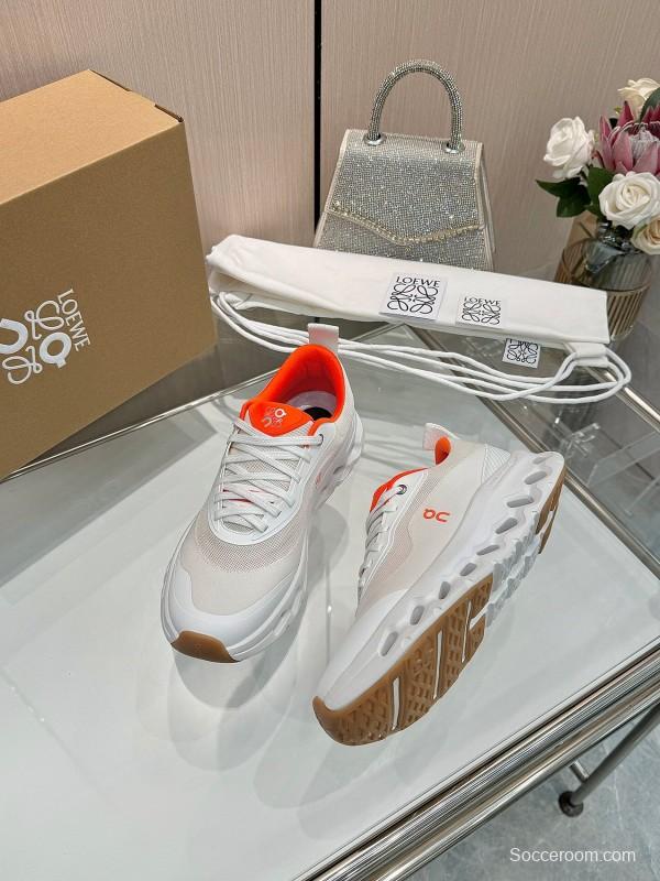 2025 Women Loewe White Orange Mesh Leather Sneakers
