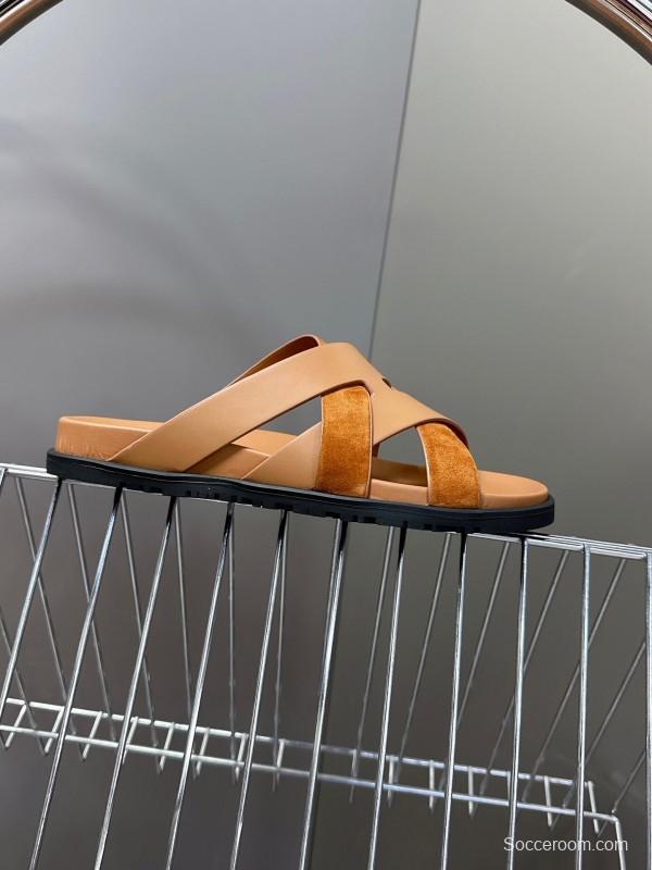 2025 Slippers Hermès Brown Suede Leather Slippers