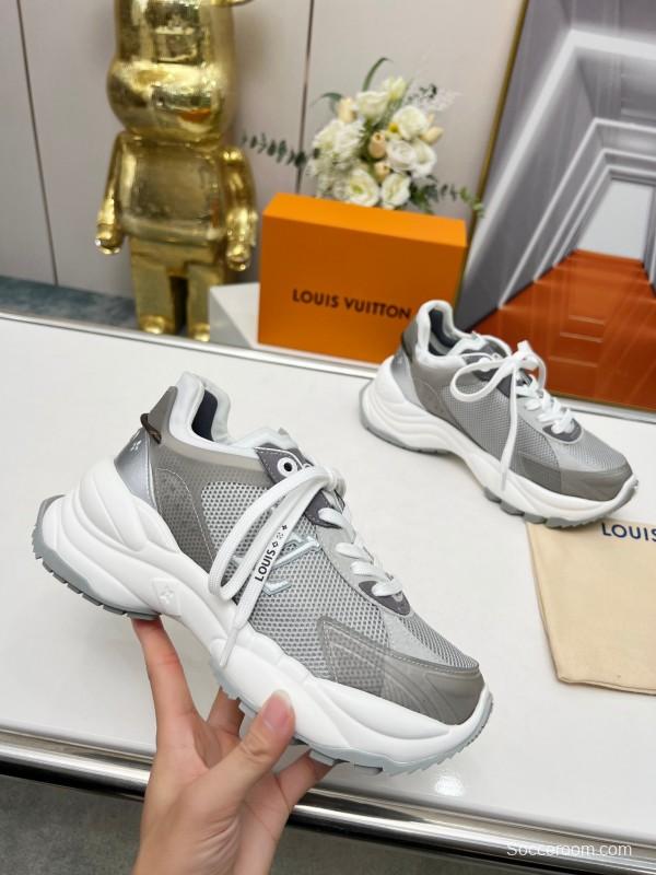2025 Unisex Louis Vuitton Grey White Mesh Leather Sneakers Monogram LY00340