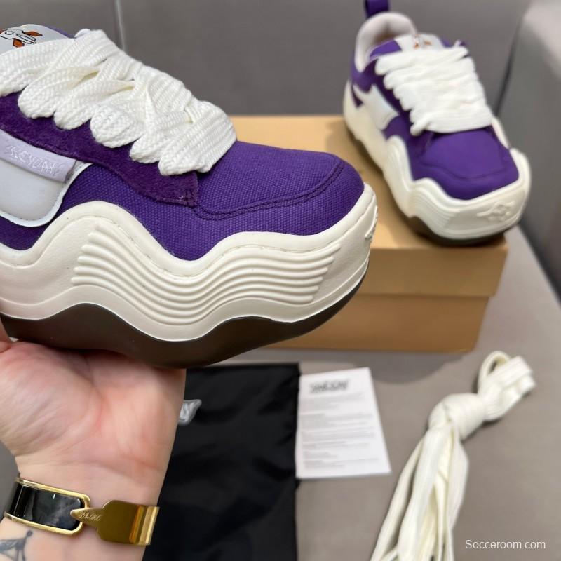 2025 Unisex HEYDAY Purple White Canvas Leather Sneakers Wave Sole KFY00260