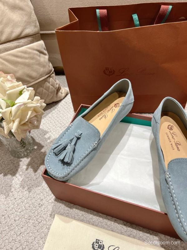 2025 Women Le Parmentier Blue Suede Loafers Tassel LY00291