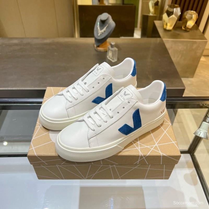 2025 Unisex VEJA White Blue Leather Canvas Sneakers MJ00240