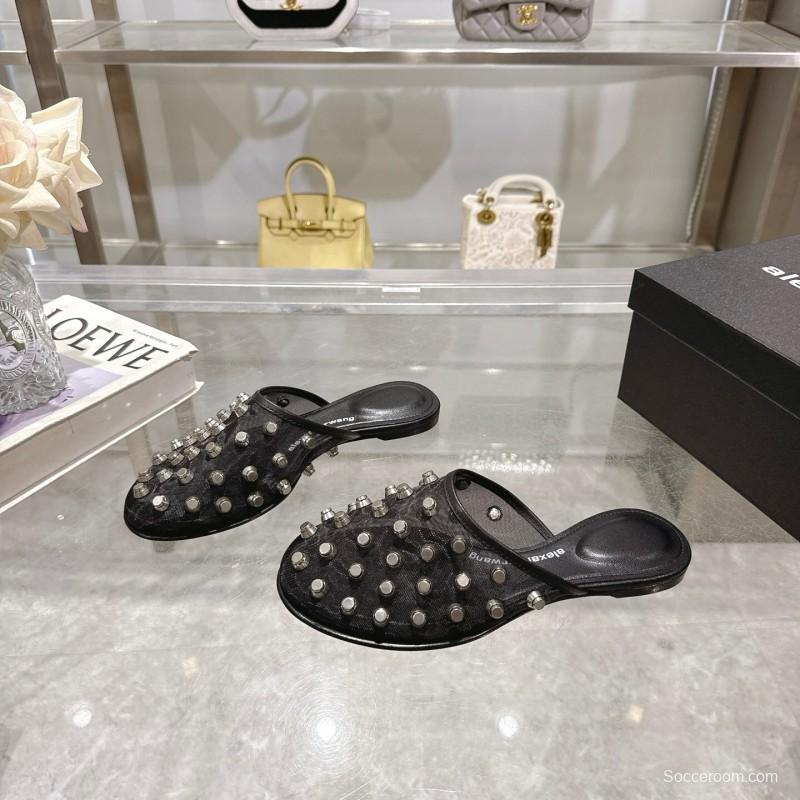 2025 Slippers Alexander Wang Black Leather Studded LY00310