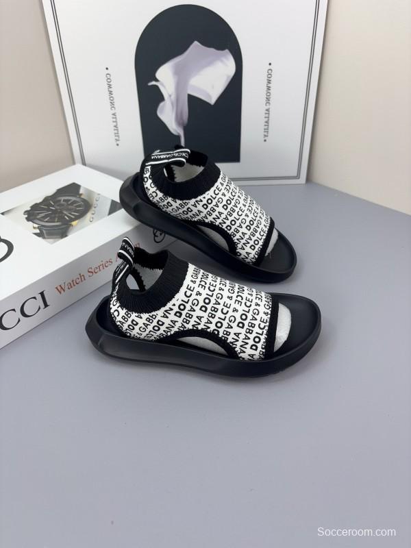 2025 Kids Dolce & Gabbana Black White Fabric Sandals