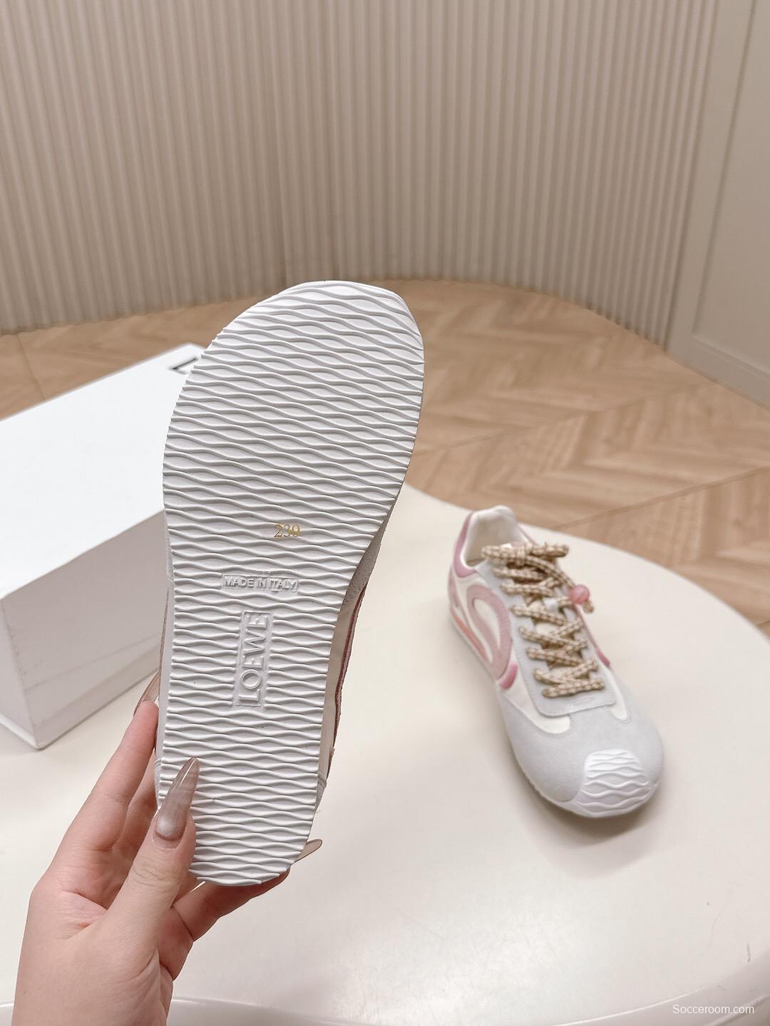 2025 Women Loewe Pink White Leather Balletrunner Ballet Sneakers KFY00300(F)