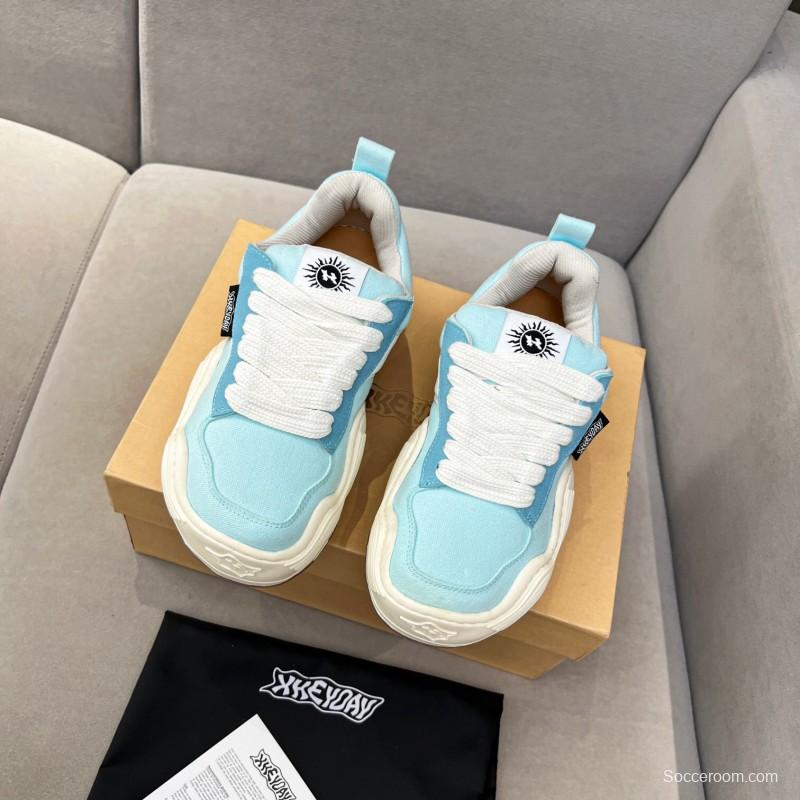 2025 Unisex HEYDAY Blue White Canvas Leather Wave Sneakers KFY00260