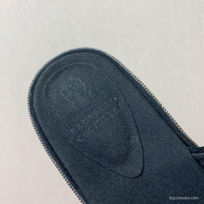 2025 Women BRUNELLO CUCINELLI Black Suede Platform Slide Sandals Casual Craftsmanship KFY00275(F)