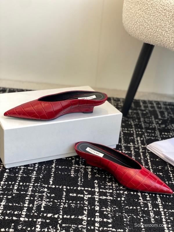 2025 Women Toteme Red Leather Pointed Toe Mule KFY00290