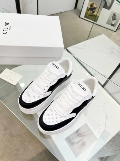 2025 Women CELINE Black White Leather Sneakers KFY00270
