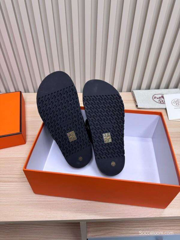 2025 Slippers Hermès Black Leather Slippers