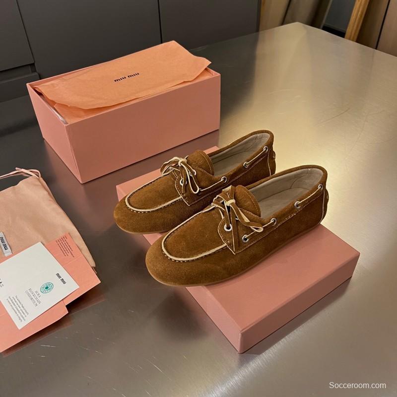 2025 Women Miu Miu Brown Suede Loafers LY00230