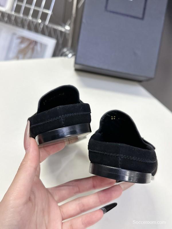 2025 Women Yves Saint Laurent Black Suede Loafers KFY00330