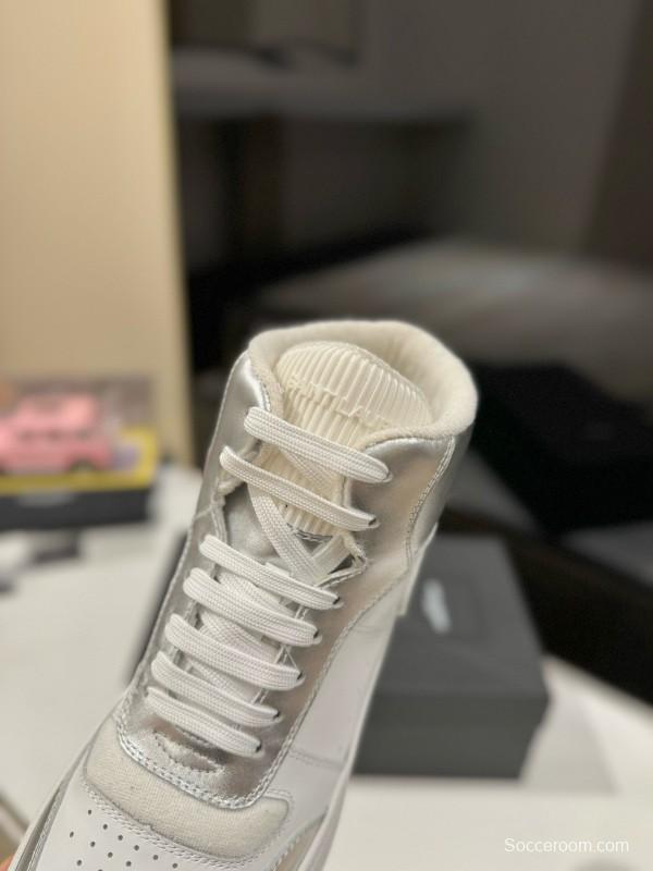 2024 Unisex Yves Saint Laurent White Silver Leather High Top Sneakers MJ00390