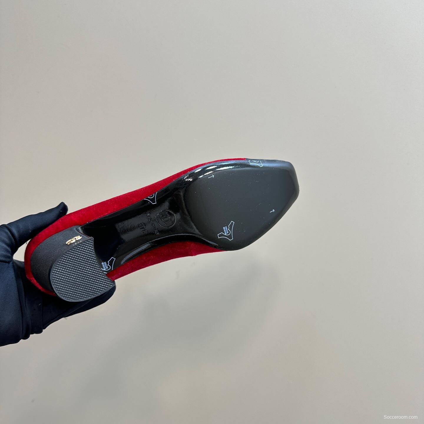 2025 Women Chanel Red Black Suede Leather Mary Jane Logo KFY00290