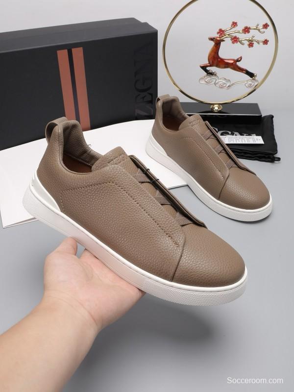 2024 Men Ermenegildo Zegna Taupe Leather Sneakers MJ00240