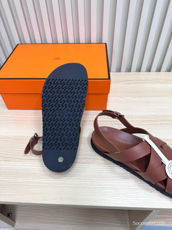 2025 Women Hermès Brown Leather Sandals LY00270