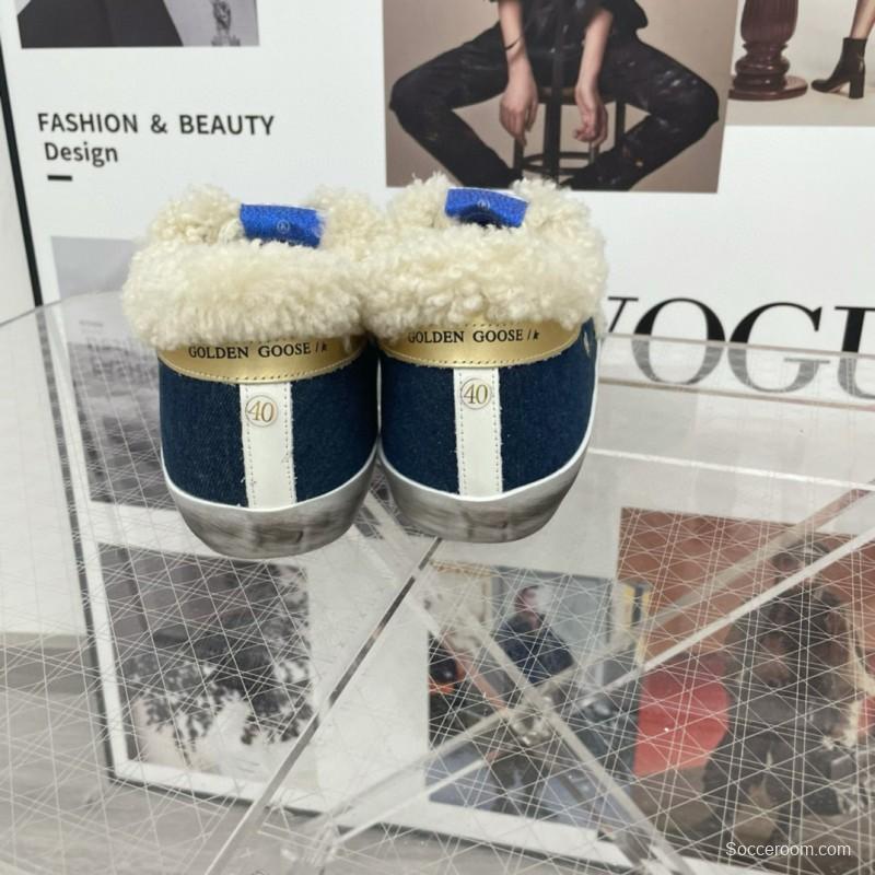 2025 Women GGDB White Navy Blue Leather Shearling Sneakers