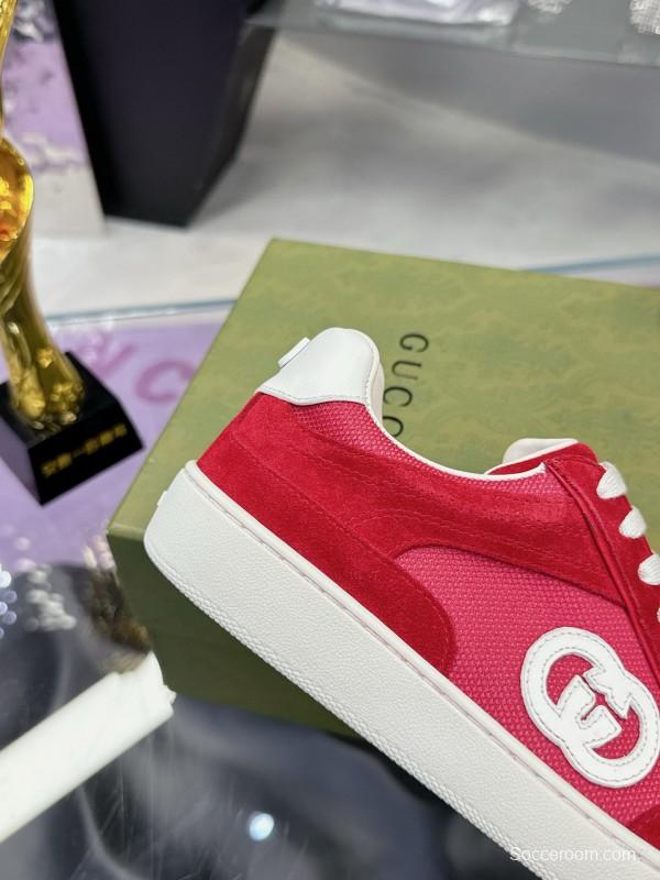 2024 Unisex Gucci Red White Leather Suede Sneakers MJ00310