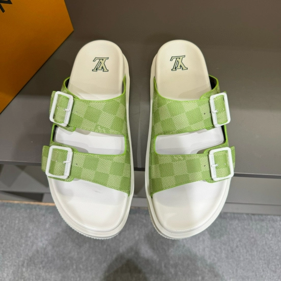 2024 Slippers Louis Vuitton Light Green White Leather Slippers
