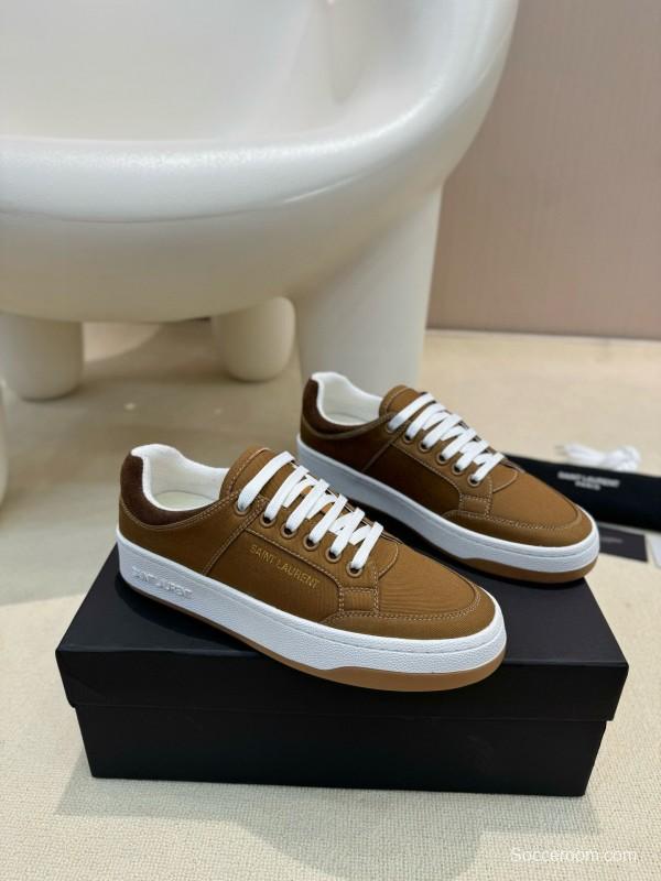 2024 Unisex Yves Saint Laurent Brown Canvas Leather Casual Sneakers