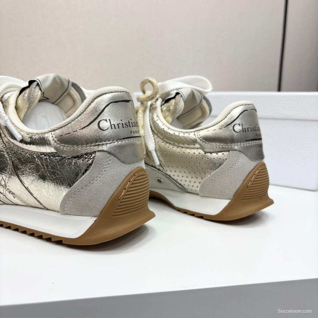 2025 Women Dior Silver Leather Running Shoes LY00300