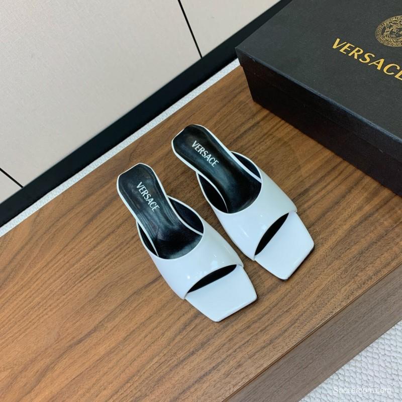 2025 Women VERSACE White Patent Leather Slippers KFY00280