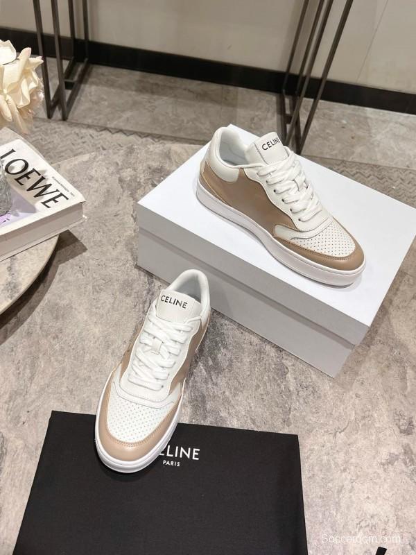 2025 Women Celine Beige White Leather Sneakers